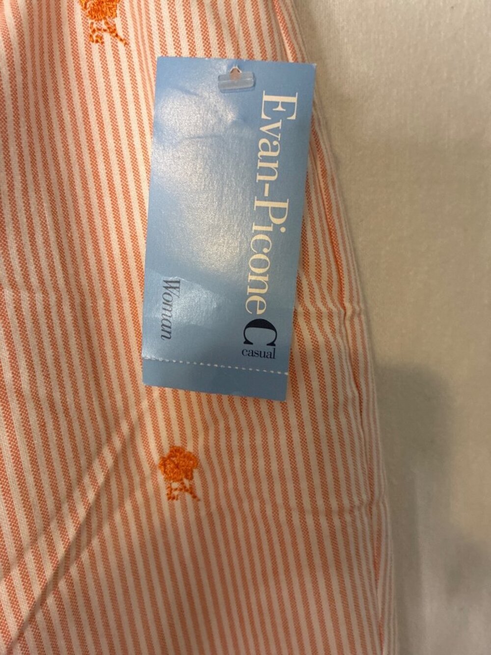 Vintage Evan Picone Woman 14W Capri Pants NWT Orange Stripe Embroidered Cotton C - Picture 3 of 11